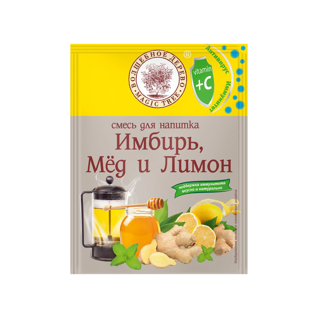 Смесь сухая для напитка Имбирь, Мед и Лимон ВОЛШЕБНОЕ ДЕРЕВО, пакет, 35 гр,  25 шт/кор, Россия - купить оптом в Калининграде