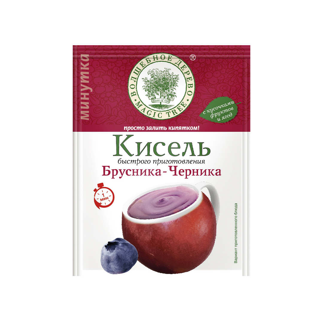 Смесь сухая Кисель б/п Брусника-Черника ВОЛШЕБНОЕ ДЕРЕВО, пакет, 30 гр, 30  шт/кор, Россия - купить оптом в Калининграде