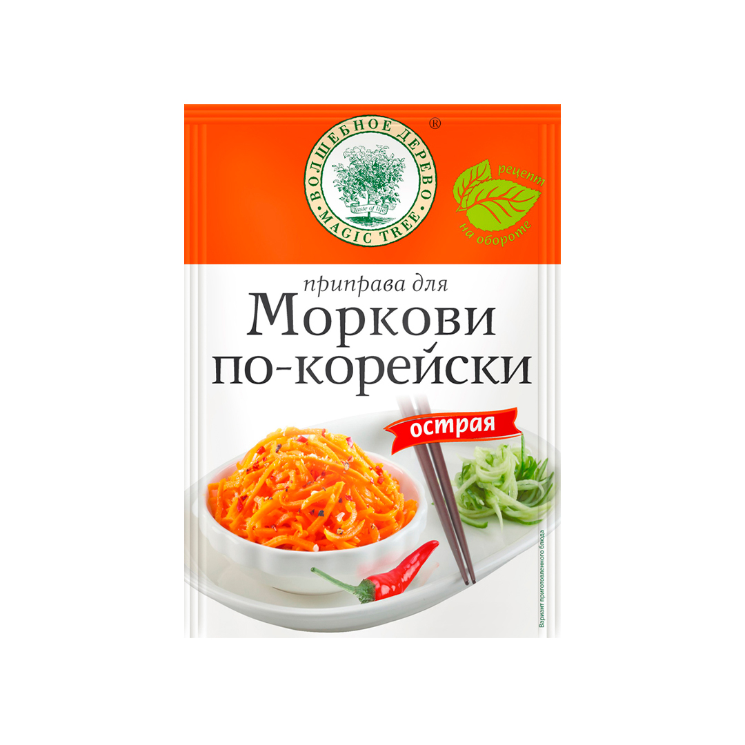 Приправа для Моркови по-корейски острая ВОЛШЕБНОЕ ДЕРЕВО, пакет, 30 гр, 20  шт/кор, Россия - купить оптом в Калининграде