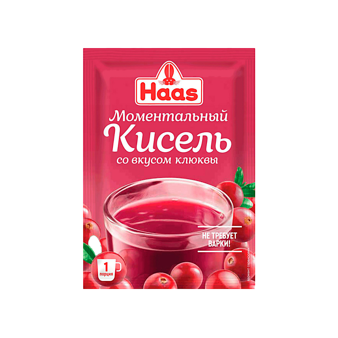 Смесь сухая Кисель б/п Клюква ХААС, пакет, 30 гр, 45 шт/кор, Россия -  купить оптом в Калининграде